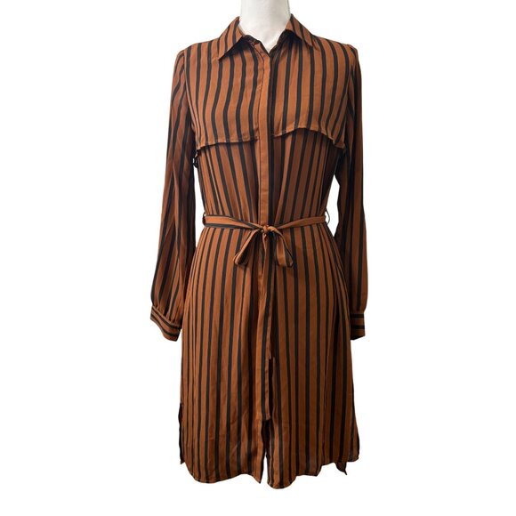 Forever 21 Contemporary Midi Striped Long-Sleeve Shirt Dress W/Belt XS - Picture 1 of 10